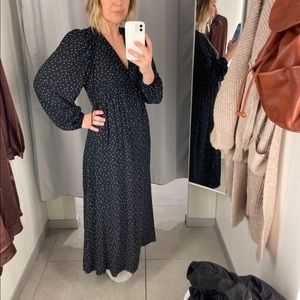 H&M // Maxi Dress Black with White Polka Dots Plunge V Open Back -  Size Small